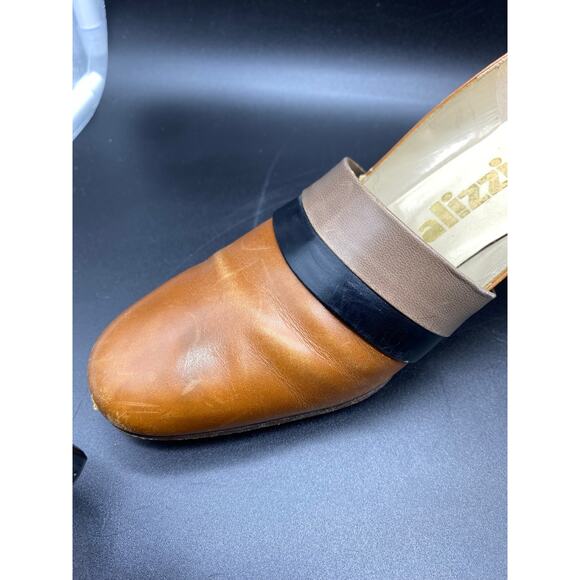 1960s Tri-Tone Leather Neutral Mod Heels Secretary Pump Baynhams Palizzio - Picture 8 of 10